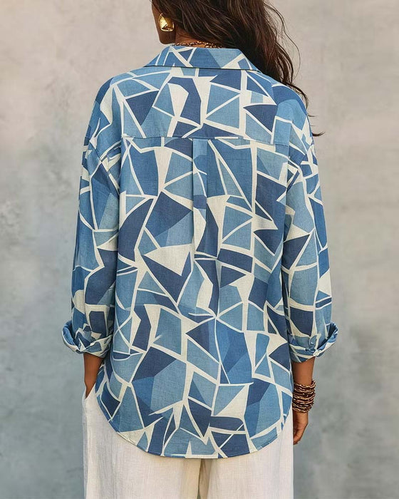 Blouse Geometrische Print Kraag Lange Mouw