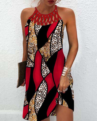 Holle mouwloze jurk in contrasterende kleur