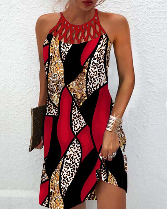 Holle mouwloze jurk in contrasterende kleur