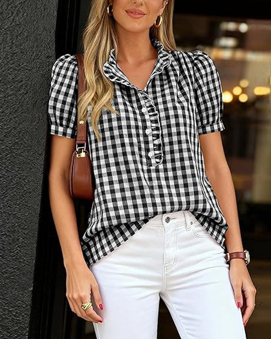 Blouse Ruit Pofmouw Korte Mouw