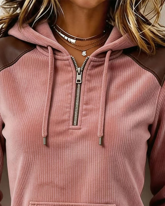 Hoodie Ribfluweel Half Rits Met Capuchon