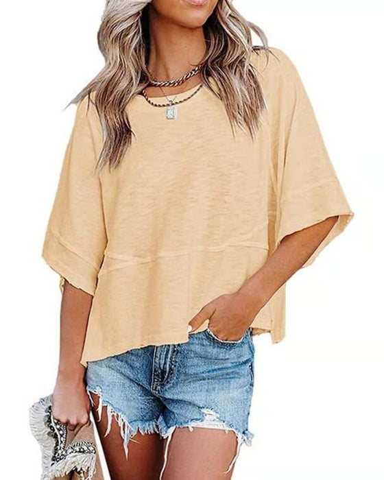 T-Shirt Paneel Effen Kleur Uitlopende Mouw