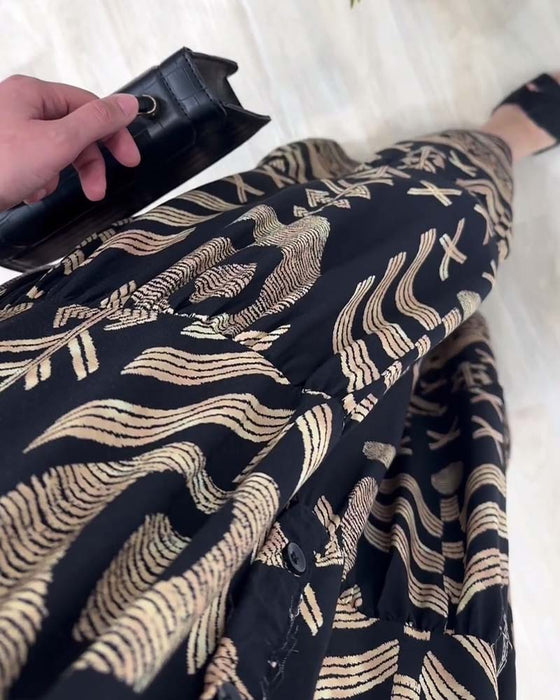 Jurk met V-hals en lange mouwen met print
