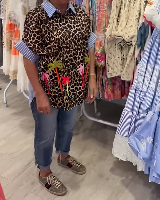 Gestreepte Kraag Luizenprint Shirt