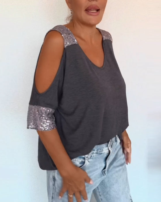 T-shirt Met Off - the - Shoulder Sequin - patch