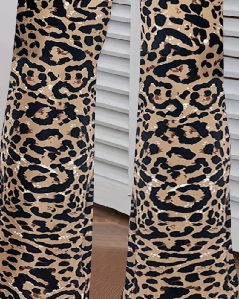 Broek Kruis-Taille Luipaard Print Uitlopend
