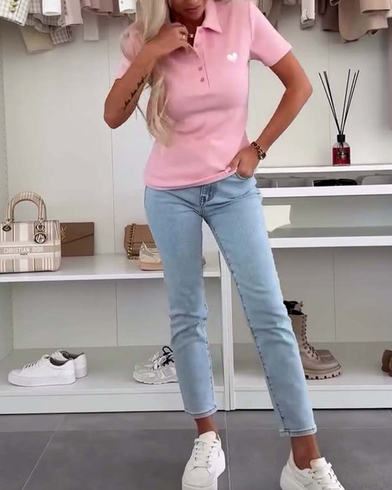 T-Shirt Revers Poloshirt Effen Kleur Slim Fit