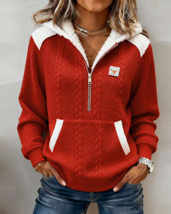 Hoodie Met Halve Kraag, Colourblocking En Een Zak