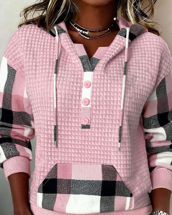 Hoodie Ruit Patchwork Casual