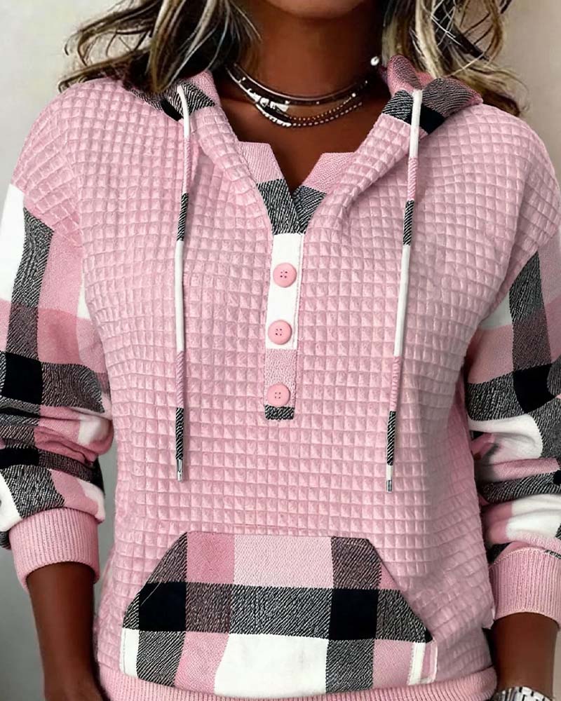 Hoodie Ruit Patchwork Casual