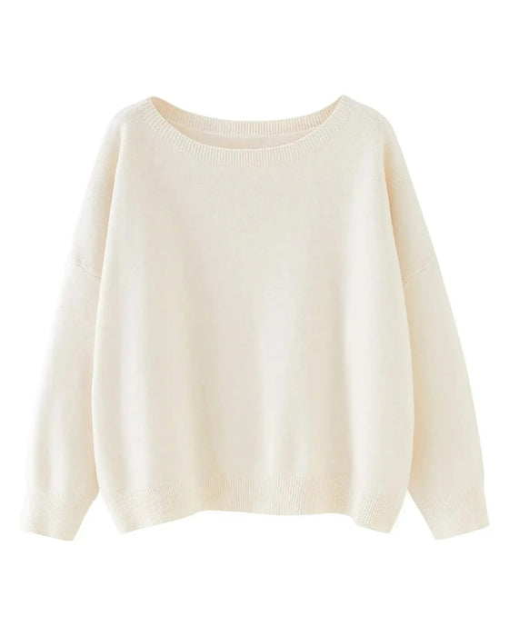 Pullover Ronde-Hals Drop-Schouder Effen Los