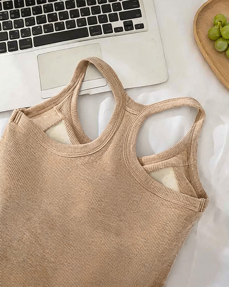 Tanktop Ingebouwde Bh Geribbeld Effen