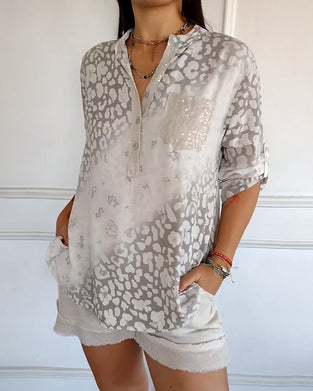 Blouse casual opstaande kraag bedrukt