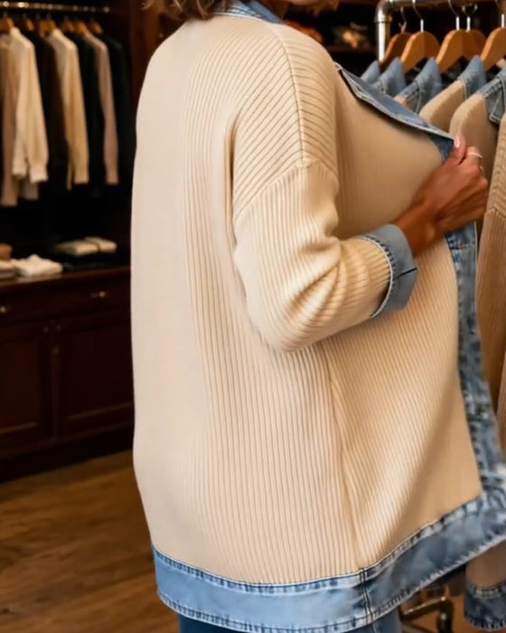 Manteau Revers Bouton Devant Denim Panneau