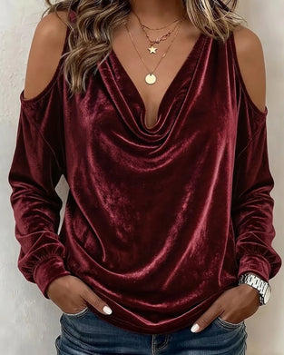 Blouse Fluweel Bardot Cowl Hals Lange Mouw