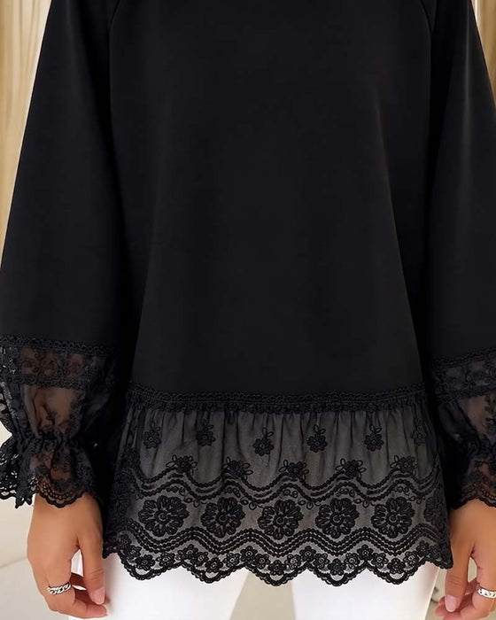Blouse Patchwork Lange Mouw Rondhals