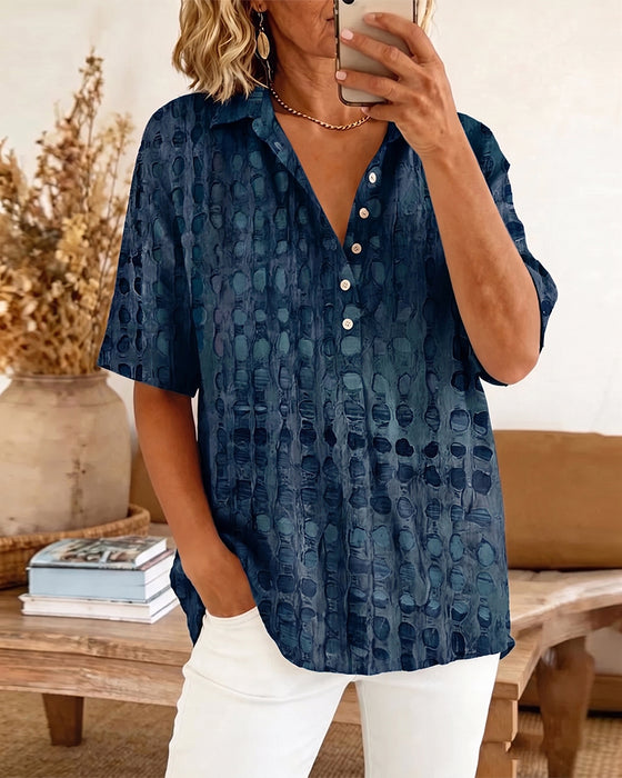 Blouse Stippenprint Knoop Half Knoopsluiting