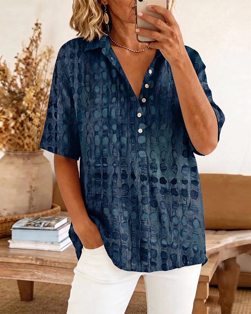 Blouse Stippenprint Knoop Half Knoopsluiting