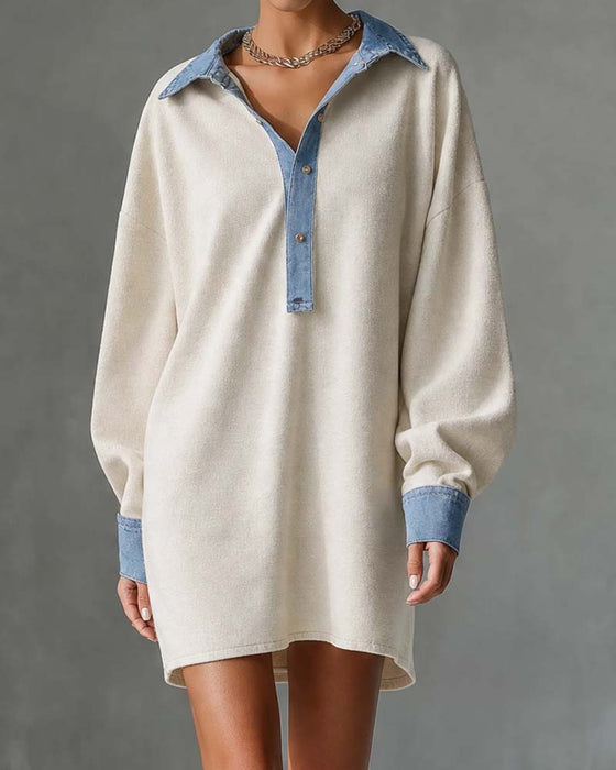 Jurk Patchwork Casual Lange Mouw