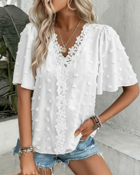 Blouse Samengevoegd Jacquard Ruche Mouw