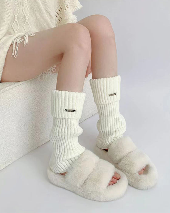 Dames Basic Effen Beenwarmers Met Metalen Labeldecoratie, Minimalistische Damesmode