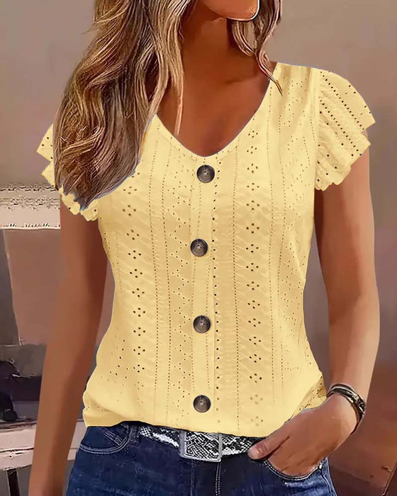 Blouse Fladdermouw Uitgesneden Knoop
