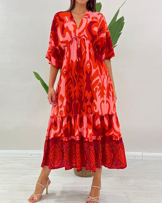Jurk V-Hals Bloemen Print A-Lijn