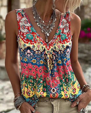 Tank Top Etnisch Print V-Hals Mouwloos