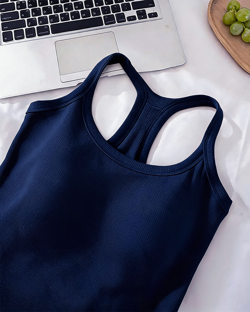 Tanktop Ingebouwde Bh Geribbeld Effen