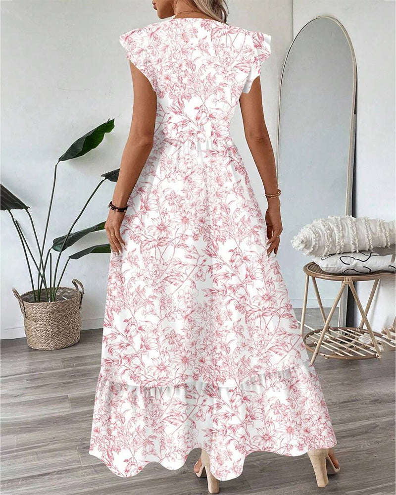 Jurk Bloemig Vliegende Mouw Lang