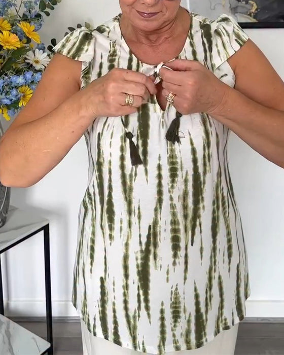 Blouse Lotusblad Mouwen Kwastje Tie-Dye