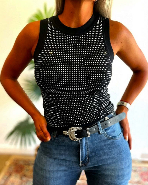 Tanktop Effen Geribbeld Strass Nauwsluitend