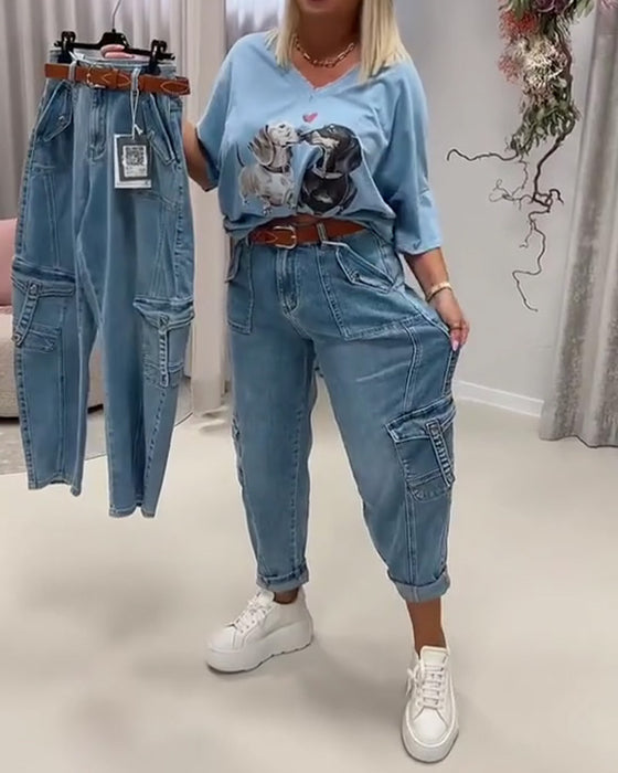 Jeans Hoge Taille Cargo Stijl