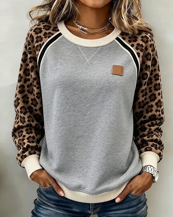 Sweatshirt Luipaard Kleurblok Rondhals