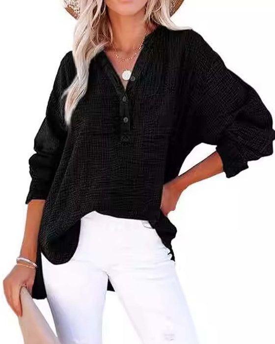 Blouse Geplooid Knoop Lange Mouw