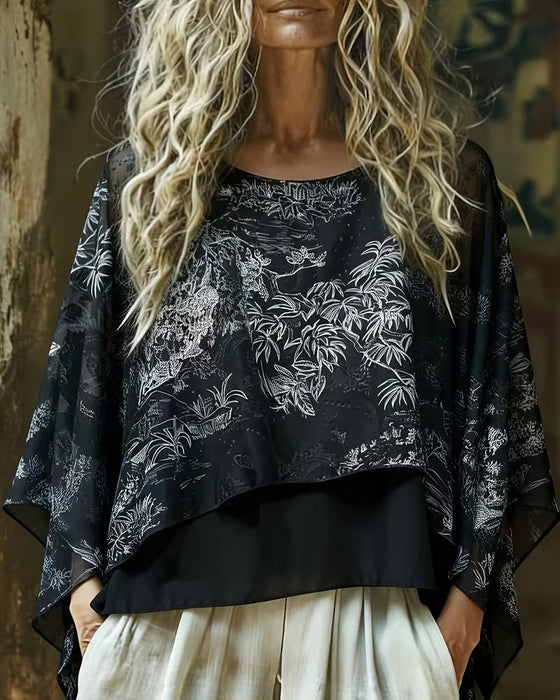 Blouse Botanische Print Vleermuismouwen