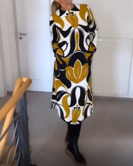 Bedrukte ronde hals jurk