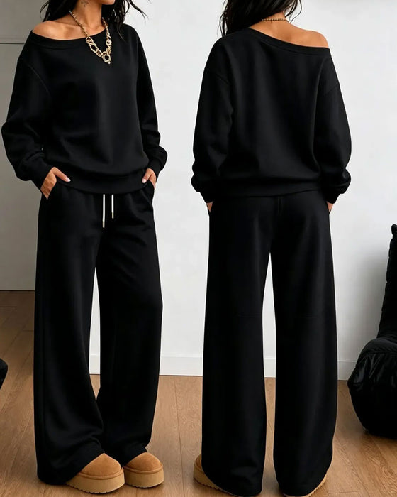 Set Eén Schouder Casual Sweatshirt Lange Broek