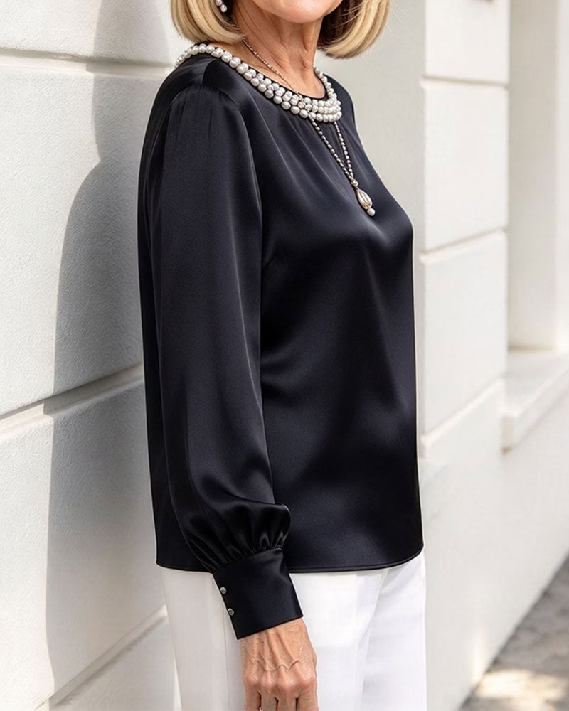 Blouse Ronde Hals Lantaarn Lange Mouw