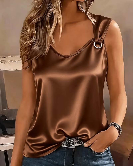 Satin Metalen Ring Tank Top