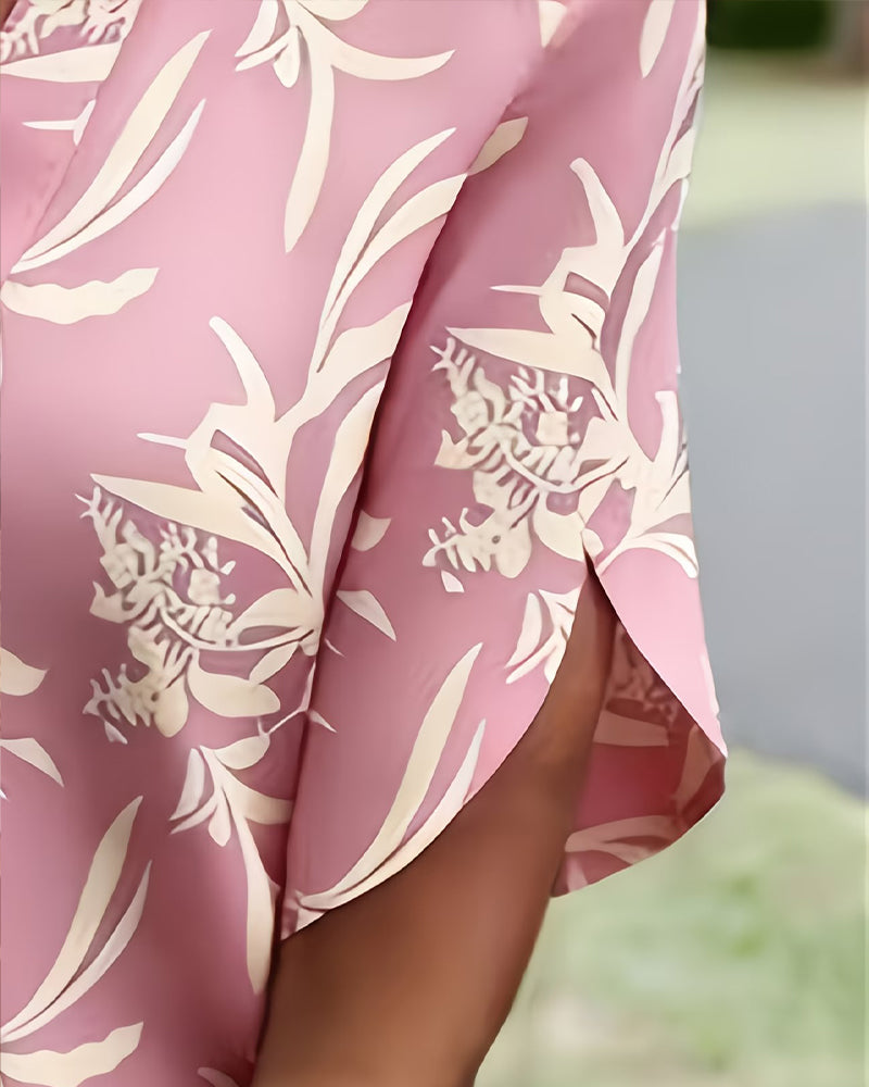 Blouse V-Hals Bedrukt Korte Mouw