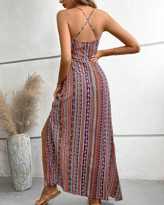 Jurk Spaghettibandjes Print Strand Spleet
