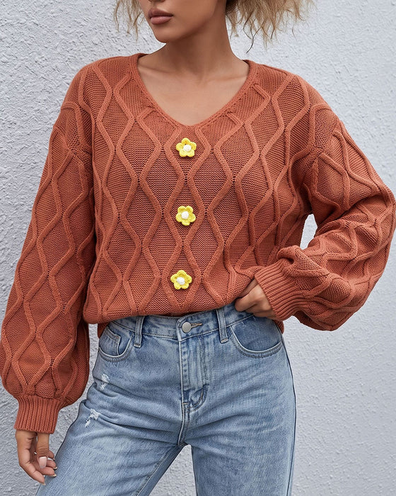 Pullover Lantaarn Mouw Argyle Mode Gebreid