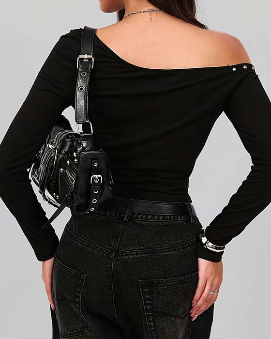 Top Off-Schouder Gestikt Taille-Cinchend Slim-Fit