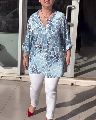 Casual overhemd met V-hals en button-down print