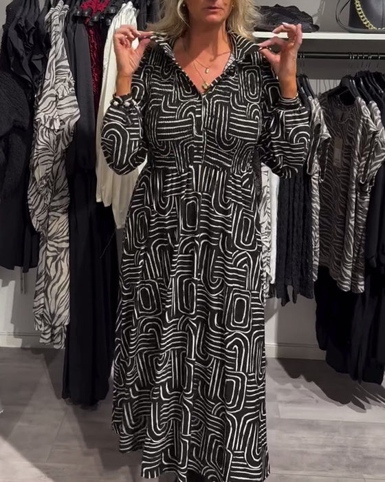 Jurk Met Lapel - Nek - Design En Moderne Gedrukte Kenmerken