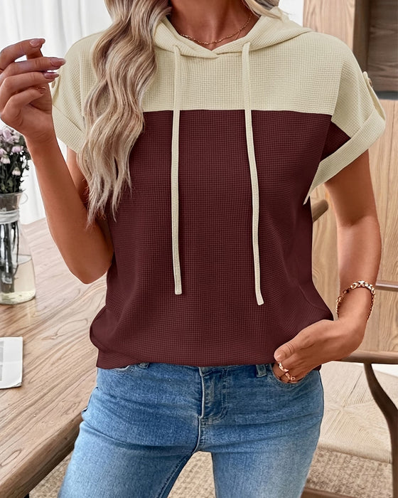 Hoodie Kleurblok Korte Mouw Casual