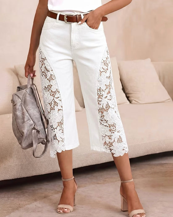 Broek Zijkant Kant Patchwork Enkellang