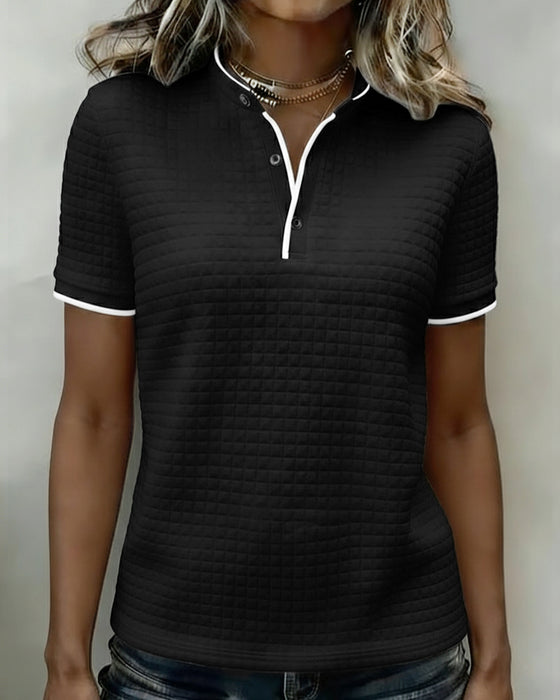 Top Wafelbrei Gebreid Geknoopt Korte Mouwen