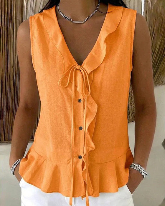 Tank Top Ruffle Stropdas Mouwloos